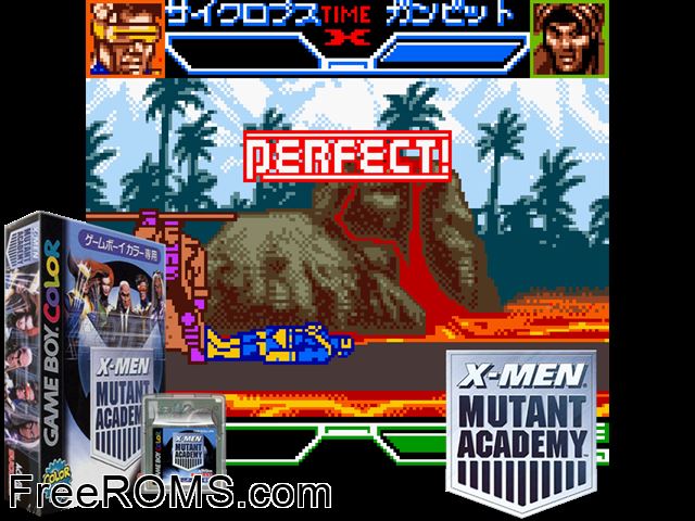 X-Men - Mutant Academy (Japan) Gameboy Color game showing 3D box cover and gameplay screenshot