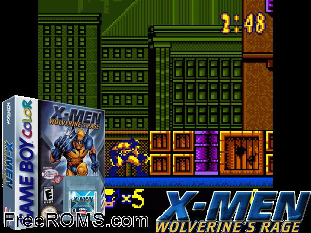 X-Men - Wolverines Rage Gameboy Color game showing 3D box cover and gameplay screenshot
