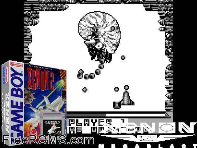 Xenon 2 - Megablast Gameboy Color game showing 3D box cover and gameplay screenshot