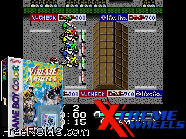 Xtreme Wheels Gameboy Color game showing 3D box cover and gameplay screenshot