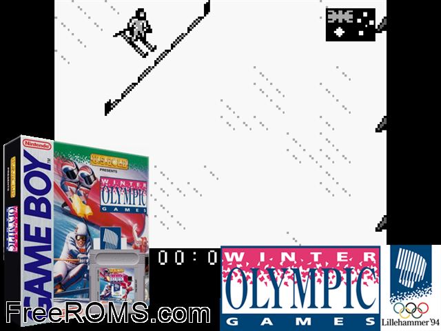 Xvii Olympic Winter Games, The - Lillehammer 1994 Gameboy Color game showing 3D box cover and gameplay screenshot
