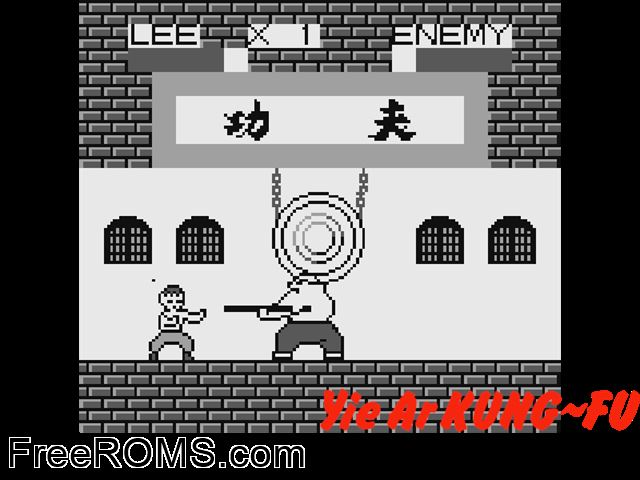 Yie Ar Kung Fu (V1.1) Gameboy Color game showing 3D box cover and gameplay screenshot