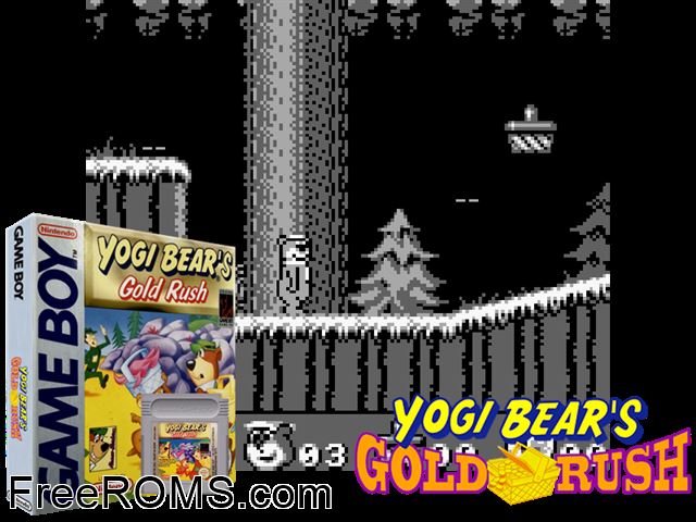 Yogi Bear In Yogi Bears Goldrush Gameboy Color game showing 3D box cover and gameplay screenshot
