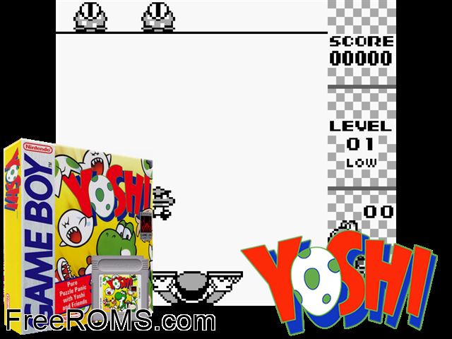 Yoshi Gameboy Color game showing 3D box cover and gameplay screenshot