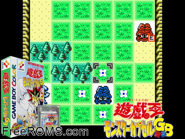 Yu-Gi-Oh! Monster Capsule Gb (Japan) Gameboy Color game showing 3D box cover and gameplay screenshot