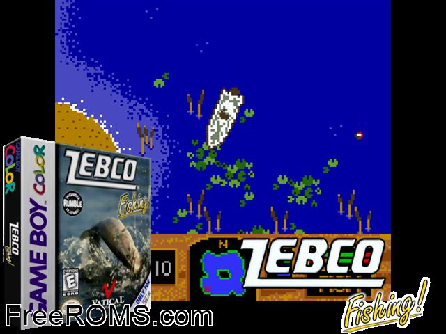 Zebco Fishing! Gameboy Color game showing 3D box cover and gameplay screenshot