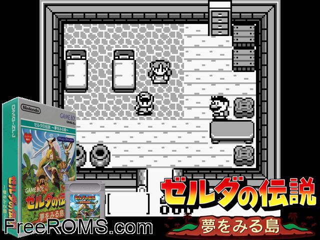 Zelda No Densetsu Yume O Miru Shima (Japan) (V1.1) Gameboy Color game showing 3D box cover and gameplay screenshot