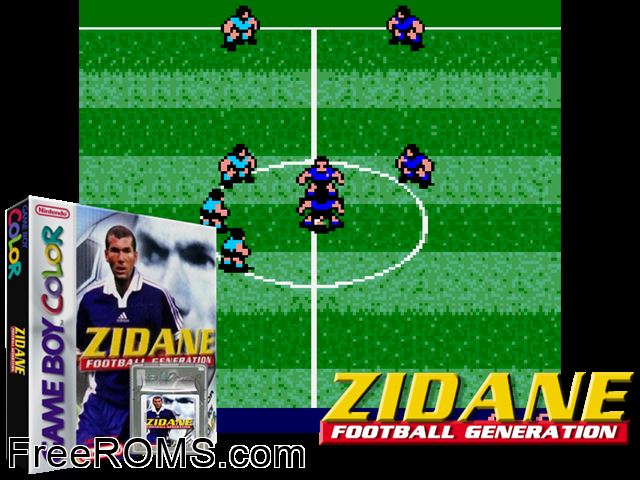 Zidane Football Generation Gameboy Color game showing 3D box cover and gameplay screenshot