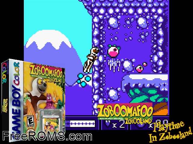 Zoboomafoo - Playtime In Zobooland Gameboy Color game showing 3D box cover and gameplay screenshot