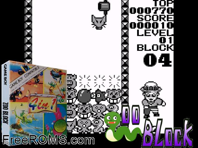 Zoo Block Gameboy Color game showing 3D box cover and gameplay screenshot