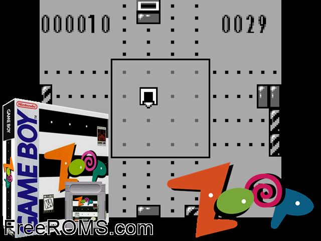Zoop Gameboy Color game showing 3D box cover and gameplay screenshot