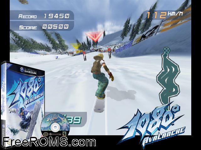 1080 Avalanche Nintendo Gamecube game showing 3D box cover and gameplay screenshot