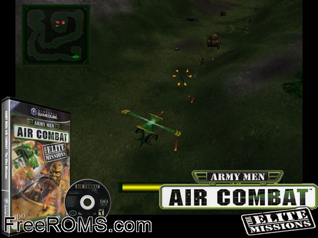 Army Men - Air Combat - The Elite Missions Nintendo Gamecube game showing 3D box cover and gameplay screenshot