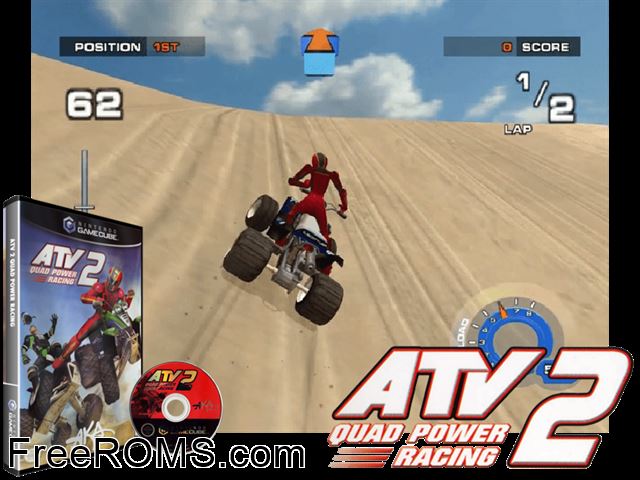 ATV - Quad Power Racing 2 Nintendo Gamecube game showing 3D box cover and gameplay screenshot