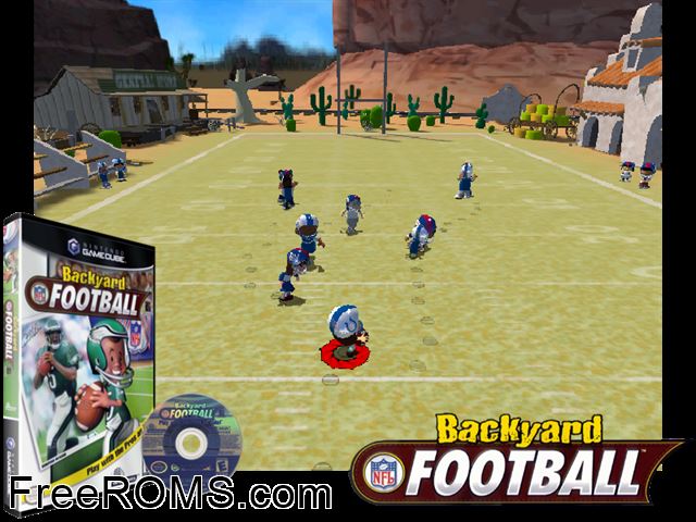 Backyard Football Nintendo Gamecube game showing 3D box cover and gameplay screenshot