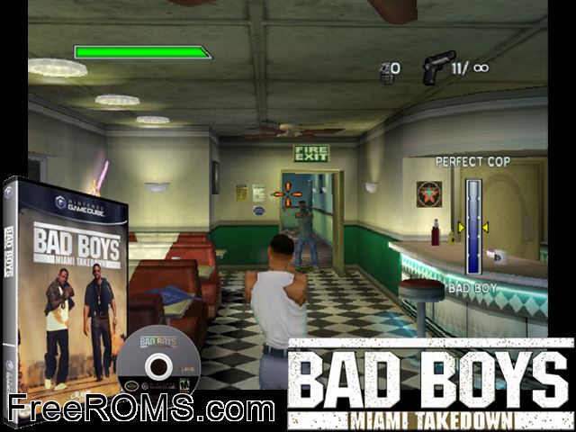 Bad Boys - Miami Takedown Nintendo Gamecube game showing 3D box cover and gameplay screenshot