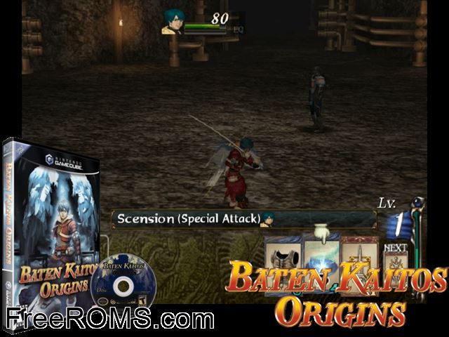 Baten Kaitos Origins (Disc 2) Nintendo Gamecube game showing 3D box cover and gameplay screenshot