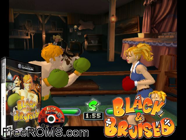Black and Bruised Nintendo Gamecube game showing 3D box cover and gameplay screenshot