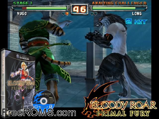Bloody Roar - Primal Fury Nintendo Gamecube game showing 3D box cover and gameplay screenshot