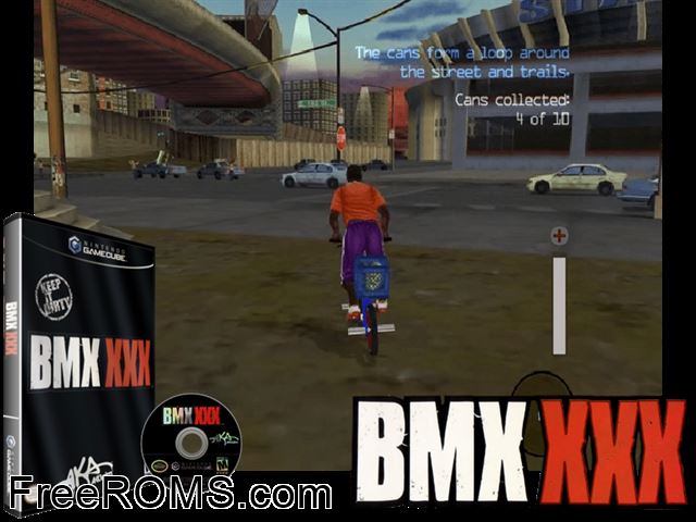 BMX XXX Nintendo Gamecube game showing 3D box cover and gameplay screenshot