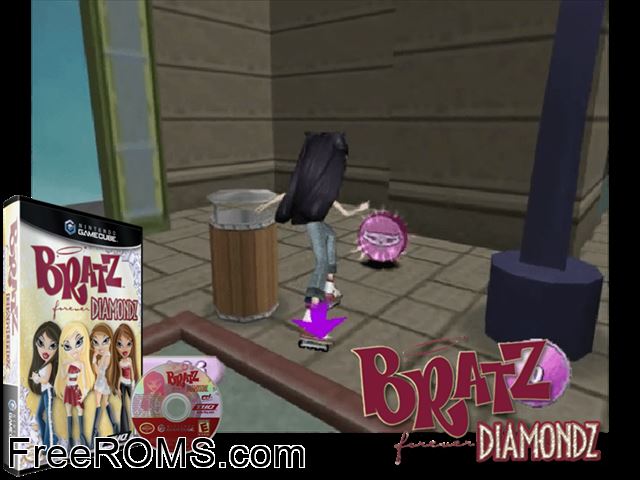 Bratz - Forever Diamondz Nintendo Gamecube game showing 3D box cover and gameplay screenshot