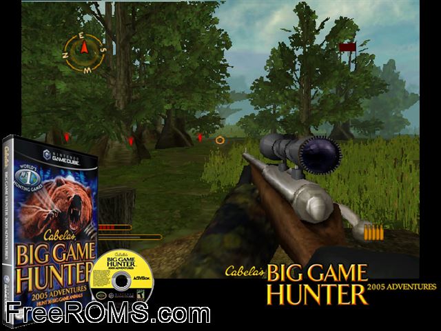 Cabelas Big Game Hunter - 2005 Adventures Nintendo Gamecube game showing 3D box cover and gameplay screenshot
