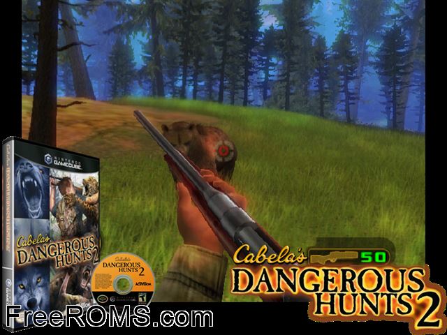 Cabelas Dangerous Hunts 2 Nintendo Gamecube game showing 3D box cover and gameplay screenshot