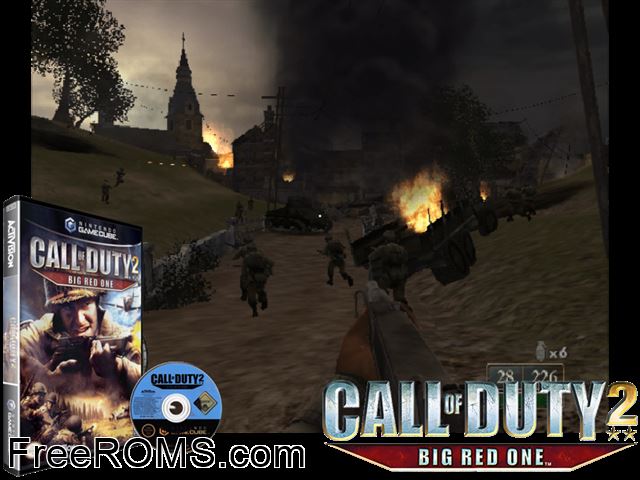 Call of Duty 2 - Big Red One Nintendo Gamecube game showing 3D box cover and gameplay screenshot