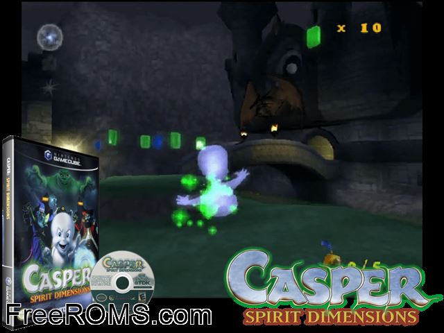 Casper - Spirit Dimensions Nintendo Gamecube game showing 3D box cover and gameplay screenshot