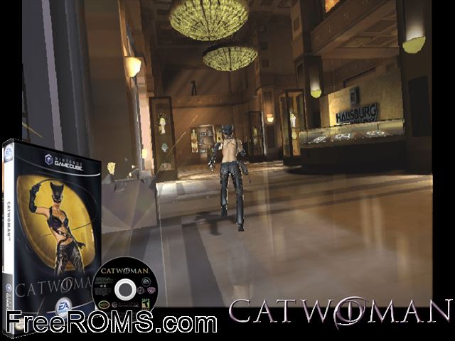 Catwoman Nintendo Gamecube game showing 3D box cover and gameplay screenshot