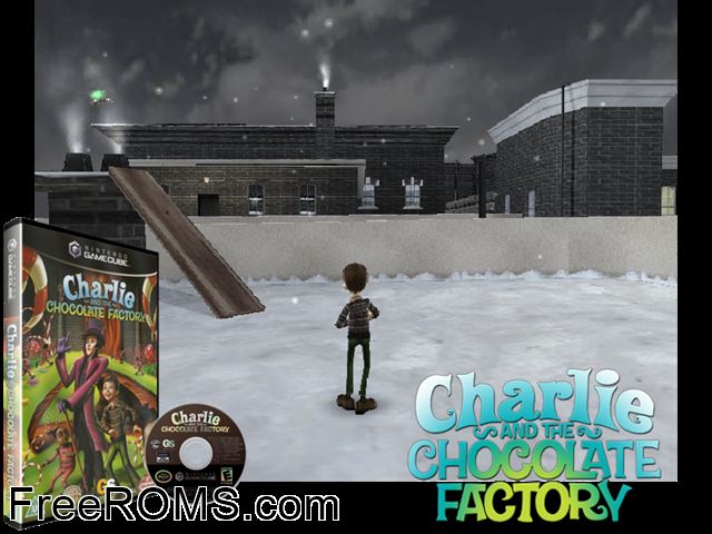 Charlie and the Chocolate Factory Nintendo Gamecube game showing 3D box cover and gameplay screenshot