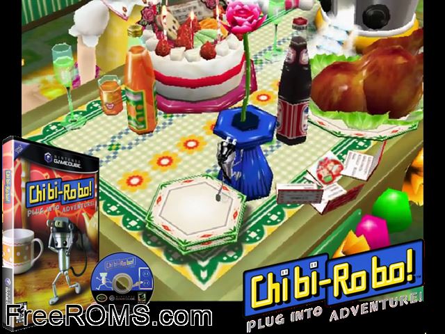 Chibi-Robo! Plug into Adventure! Nintendo Gamecube game showing 3D box cover and gameplay screenshot