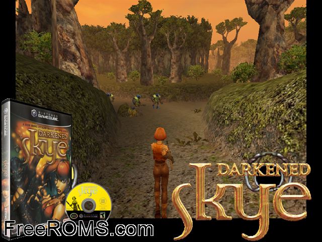 Darkened Skye Nintendo Gamecube game showing 3D box cover and gameplay screenshot