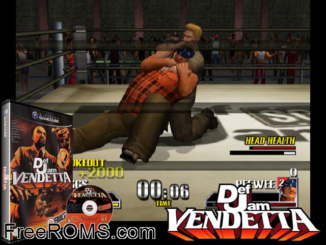 Def Jam - Vendetta Nintendo Gamecube game showing 3D box cover and gameplay screenshot