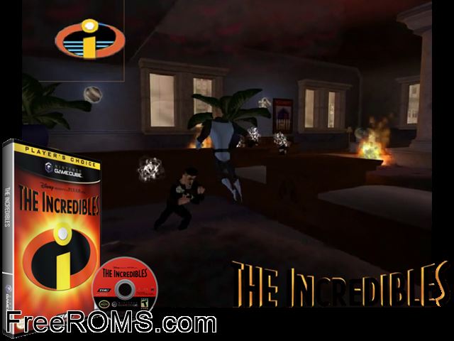 Disney-Pixar The Incredibles Nintendo Gamecube game showing 3D box cover and gameplay screenshot