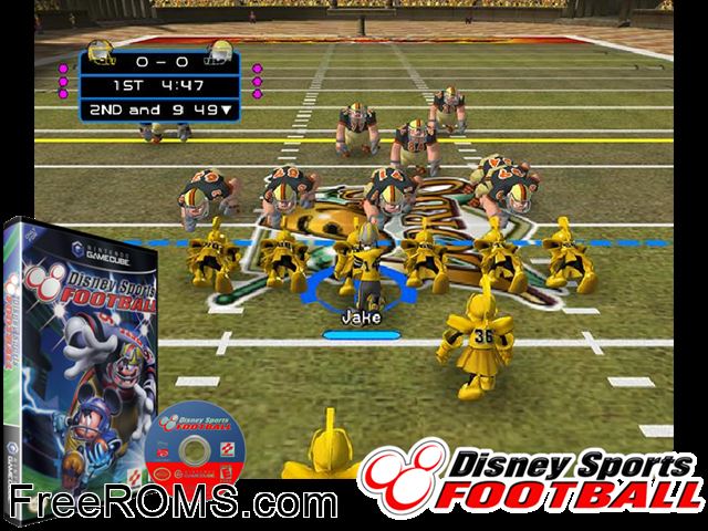 Disney Sports - Football Nintendo Gamecube game showing 3D box cover and gameplay screenshot