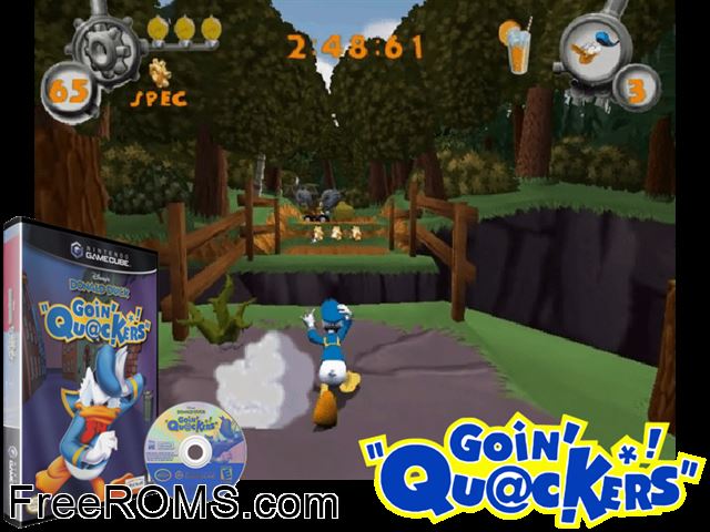 Disneys Donald Duck - Goin Quackers Nintendo Gamecube game showing 3D box cover and gameplay screenshot