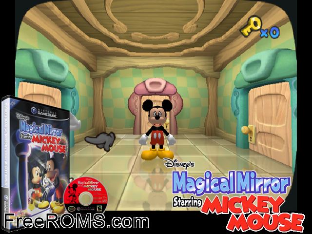 Disneys Magical Mirror Starring Mickey Mouse Nintendo Gamecube game showing 3D box cover and gameplay screenshot