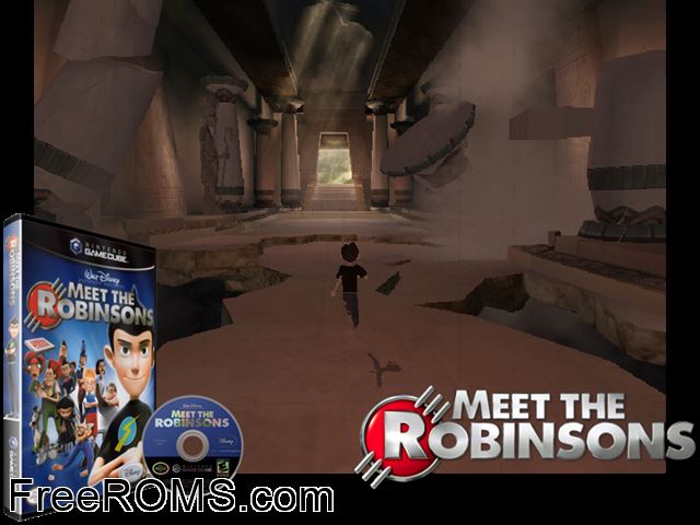 Disneys Meet the Robinsons Nintendo Gamecube game showing 3D box cover and gameplay screenshot