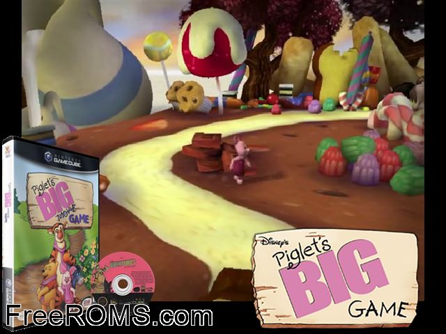 Disneys Piglets Big Game Nintendo Gamecube game showing 3D box cover and gameplay screenshot
