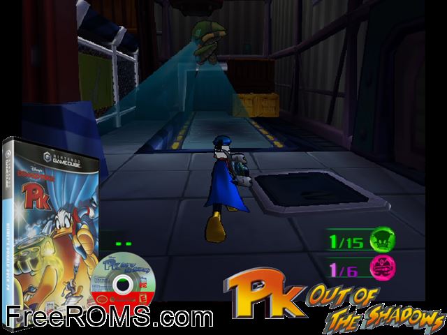 Disneys PK - Out of the Shadows Nintendo Gamecube game showing 3D box cover and gameplay screenshot