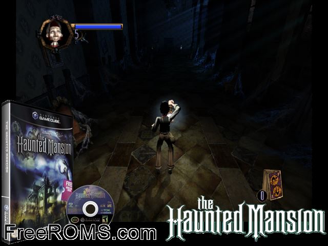 Disneys The Haunted Mansion Nintendo Gamecube game showing 3D box cover and gameplay screenshot