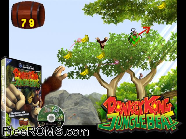 Donkey Kong Jungle Beat Nintendo Gamecube game showing 3D box cover and gameplay screenshot
