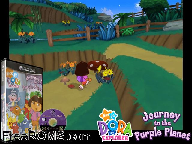 Dora the Explorer - Journey to the Purple Planet Nintendo Gamecube game showing 3D box cover and gameplay screenshot