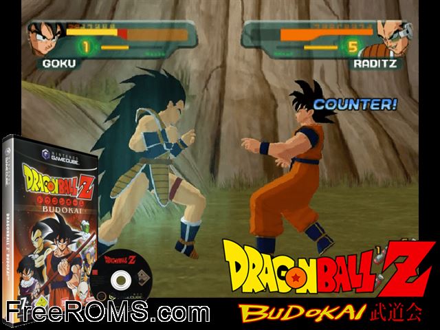 Dragon Ball Z - Budokai Nintendo Gamecube game showing 3D box cover and gameplay screenshot