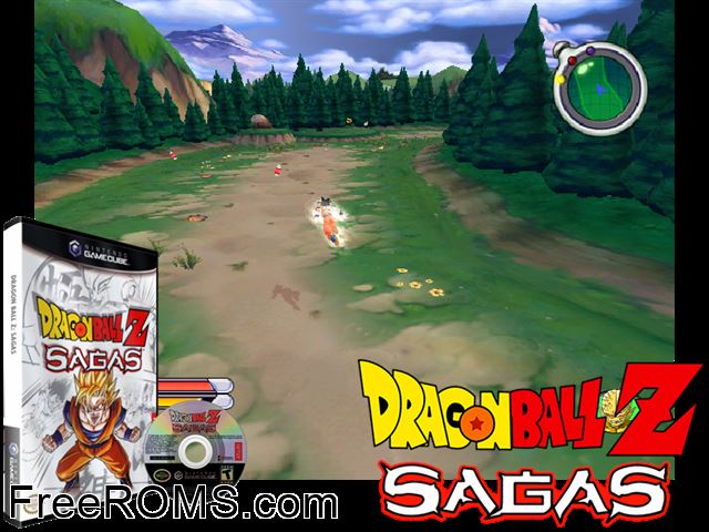 Dragon Ball Z - Sagas Nintendo Gamecube game showing 3D box cover and gameplay screenshot