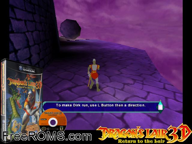 Dragons Lair 3D - Return to the Lair Nintendo Gamecube game showing 3D box cover and gameplay screenshot