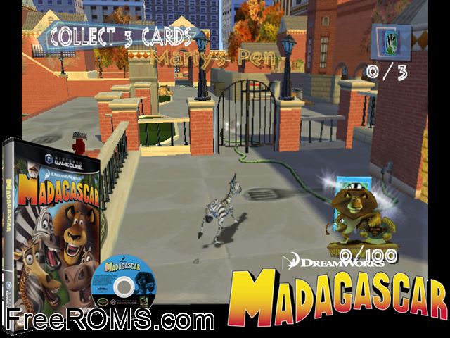 DreamWorks Madagascar Nintendo Gamecube game showing 3D box cover and gameplay screenshot