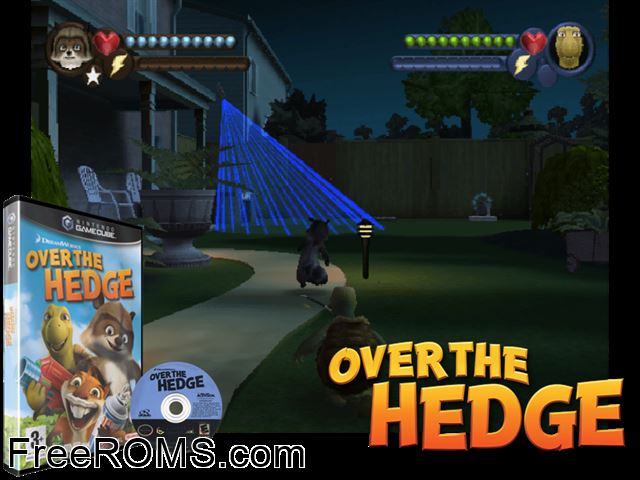 DreamWorks Over the Hedge Nintendo Gamecube game showing 3D box cover and gameplay screenshot