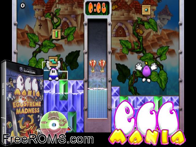 Egg Mania - Eggstreme Madness Nintendo Gamecube game showing 3D box cover and gameplay screenshot